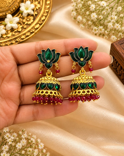 Green Lotus Jhumkas