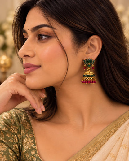 Green Lotus Jhumkas
