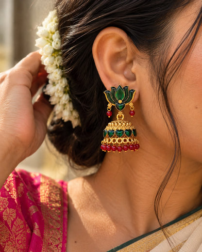 Green Lotus Jhumkas