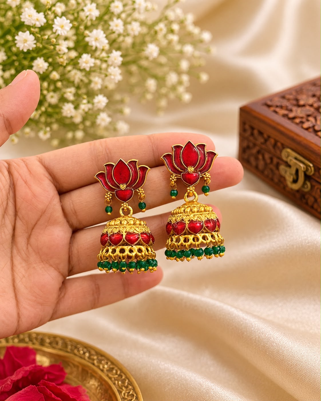 Red Lotus Jhumkas