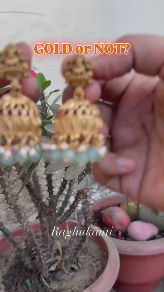 Sharvika Green Temple Jhumkas