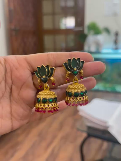 Green Lotus Jhumkas