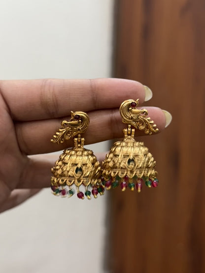 Mahima Peacock Multicolor Jhumkas