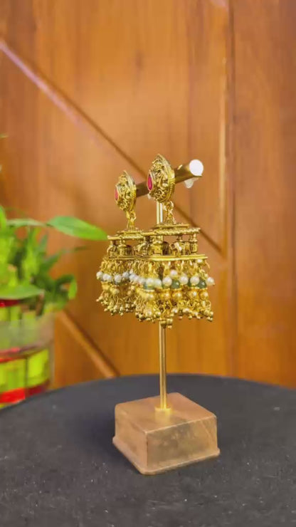 Green Elephant Jharokha Earrings