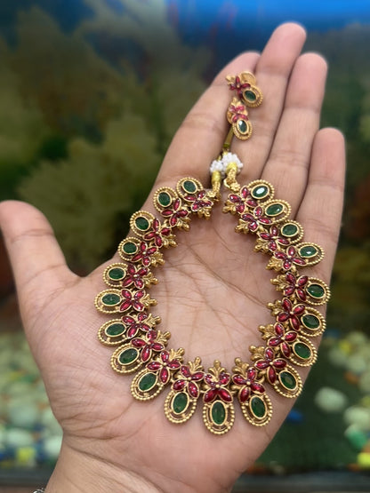 Red & Green Meenakari Necklace Set